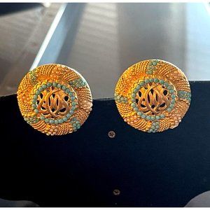 Vintage Heidi Daus Gold and Turquoise Bead Clip Earrings